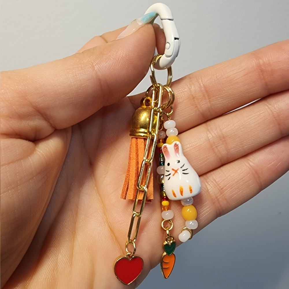Handmade Beaded Bunny Keychain Bag Charm 🐇✨️